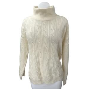 Trenery Merino Wool Cashmere Cream Cable Knit Turtleneck Pullover Sweater Top L
